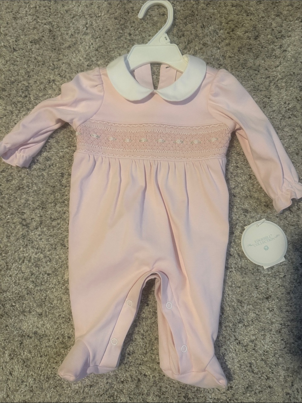 Edgehill Collection Pink Smocked Peter Pan Collar Footie